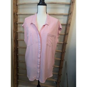 JACHS Girlfriend Pink Rayon Button Front Blouse Shirt XL Relaxed Pocket Top